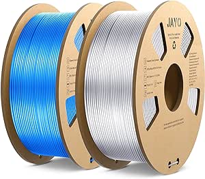 3D Printer Silk Filament Bundle, JAYO Silk PLA Filament 1.75mm, Dimensional Accuracy  /- 0.02mm, Smooth Silky Surface, Neatly Wound Filament, 2 Pack, Silk Filament 2.2KG in Total, Silver Blue