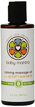 Natural Massage Oil with Organic Grape Seed, Apricot & Avocado Oils, Baby Mantra Calming Massage Oil, 4 Fluid Ounce