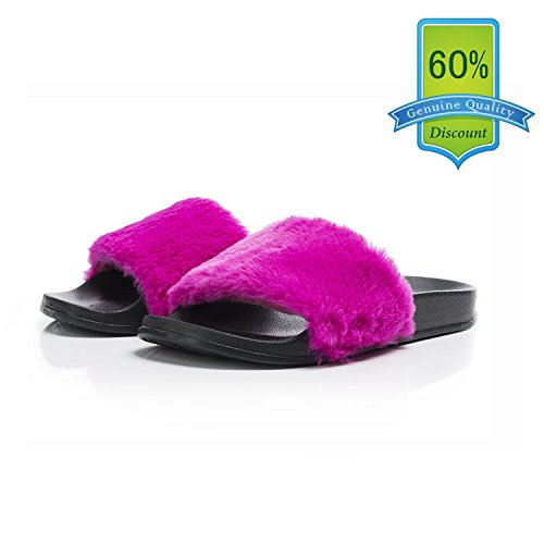 OCICI Women Slide Slipper Faux Fur Soft Flat Slide Slippers Comfort Anti-Skid Sole Indoor Outdoor House Slippers For Girls