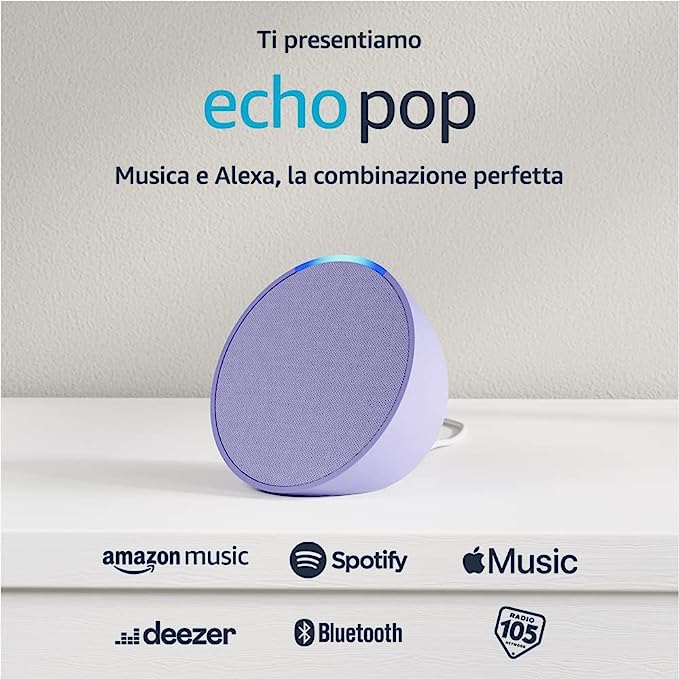 Ti presentiamo Echo Pop | Altoparlante Bluetooth intelligente con Alexa, compatto e dal suono potente | Lavanda