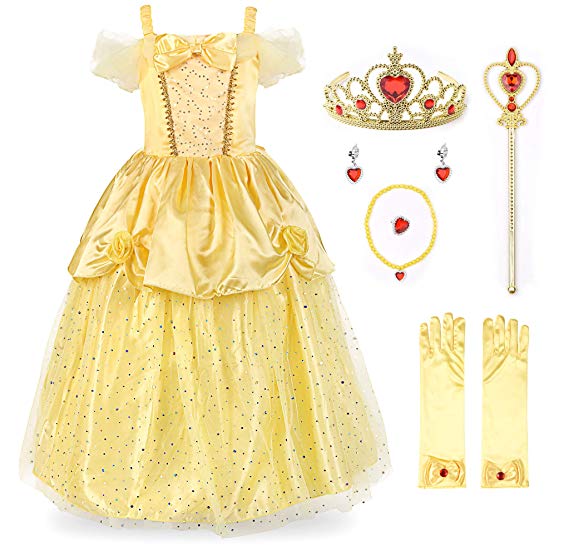 JerrisApparel Girls Princess Belle Costume Sequin Overlay Party Dress