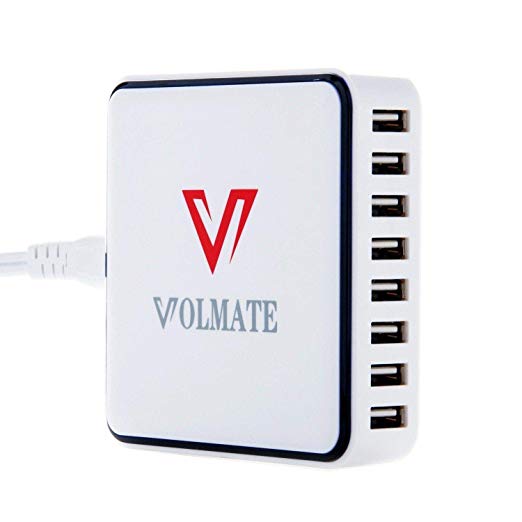 Volmate 60W 12A 8-Port USB Wall Charger Desktop Charging Station with Intelligent Hub for iPhone Xs XS Max XR X 8 7 Plus, iPad Pro Air Mini, Galaxy S9 S8 S7 S6 Edge, LG, Nexus, Tablet and More, White