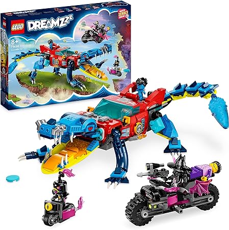 LEGO 71458 DREAMZzz Crocodile Car Toy 2in1 Set, Build a Dream Monster Truck or Croc Car Vehicle, Includes Cooper, Jayden and Night Hunter Minifigures, Gift for Kids, Boys and Girls Aged 8