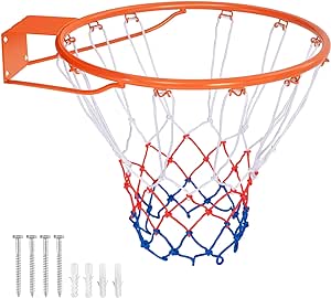 Goplus 18’’/15’’ Replacement Basketball Rim, Wall Door Mounted Basketball Hoop with All Weather Net, Indoor Outdoor Hanging Basketball Rim Goal Outside