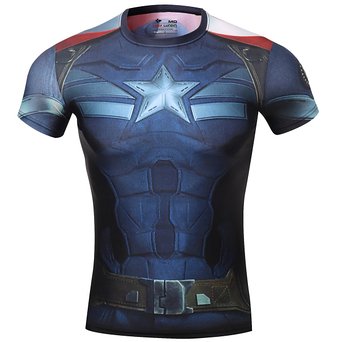 Red Plume Mens Compression Sports Fitness Shirt Armor Captain America T-shirt