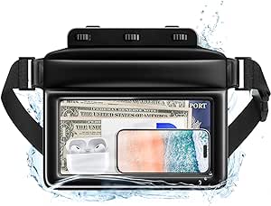 JOTO Floating Waterproof Phone Pouch with Waist Strap, Large Cellphone Dry Bag Fanny Pack for iPhone 15 14 13 Pro Max, Galaxy S24 S23 Ultra and Valuables, Snorkeling Boating Beach Essential -Black