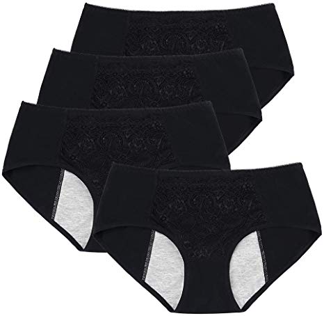 SPFAS Women's Cotton Menstrual Period Panties Leakproof Brief Postpartum Bleeding Underwear of 4 Pack