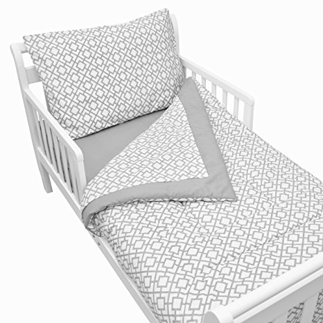 American Baby Company 100% Cotton Percale 4-piece Toddler Bedding Set, Gray Lattice