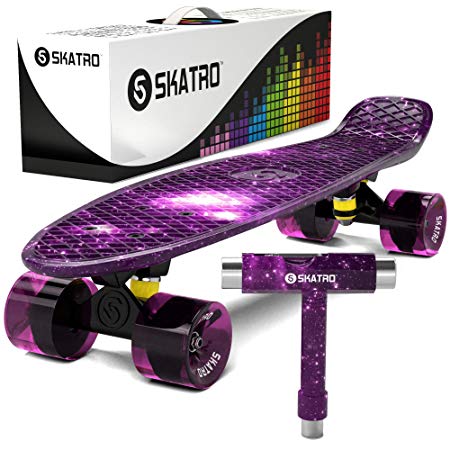 Skatro Mini Cruiser Skateboard. 22x6inch Retro Style Plastic Board Comes Complete