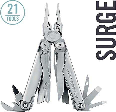 LEATHERMAN - Surge Heavy Duty Multitool with Premium Replaceable Wire Cutters and Spring-Action Scissors, Square (Robertson) Bit, Stainless Steel with Nylon Sheath