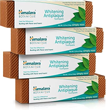 Himalaya Whitening Toothpaste - Simply Mint, Natural, Fluoride-Free, SLS Free, Carrageenan-Free & Gluten-Free, 5.29 oz (150 g), 4 PACK