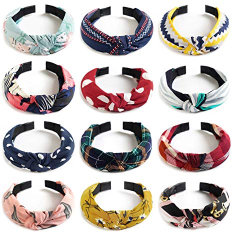 12 Pack Wide Colorful Headbands,Unime Twist Knot Turban Headband Yoga Hair Band Fashion Elastic Hair Accessories for Women and Girls,Children 12 Colors