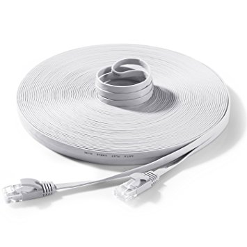 Hexagon Network - Ethernet Cable Cat6 Flat 100ft White, Network Cable Cat 6 Flat Slim Ethernet Patch Cable, Internet Cable With Snagless RJ45 Connectors - 100 Feet White
