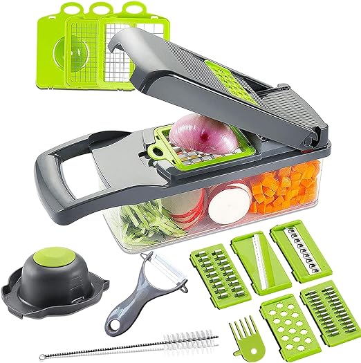 MOVOYEE Vegetable Chopper with Container Lid,Multifunctional Mandoline Slicer for Kitchen Food Onion Dicer Potato Processor Lettuce Tomato Garlic Cheese Fruit,Hand Veggie Chopper,Salad Cutter Manual