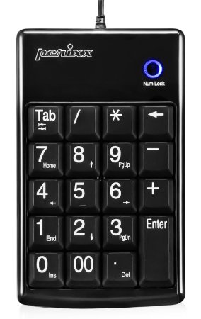 Perixx Numeric Keypad for Laptop USB Full Size 19 Keys Big Print Letters - Black PERIPAD-201III B