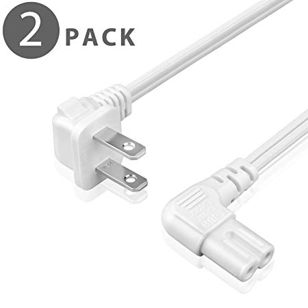 TNP Universal 2 Prong Angled Power Cord (6 Feet) 2 Pack - NEMA 1-15P to IEC320 C7 Figure 8 Shotgun Connector AC Power Supply Cable Wire Socket Plug Jack (White) Compatible w/Apple TV, PS4 PS3 Slim