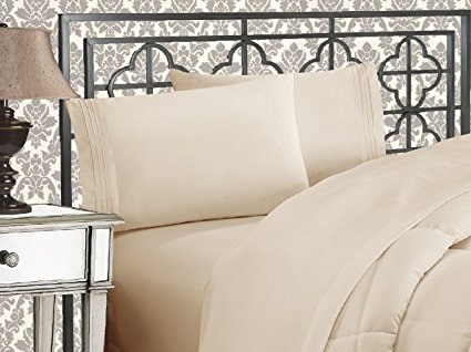 Elegant Comfort 4-Piece 1500 Thread Count Egyptian Quality Bed Sheet Sets with Deep Pockets, King, Beige