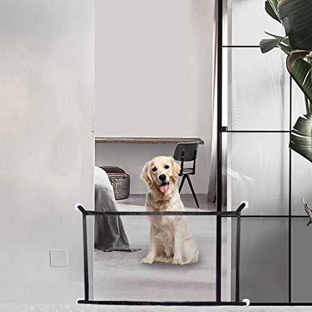 Fomei Pet and Child Safety Gate - Magic Gate Safety Enclosure Portable Folding Safe Guard, Pet Isolation Net, Retractable Mesh Gate for Pets Dog Cat Install Anywhere (L: 70.8 x W:28.3 inches)