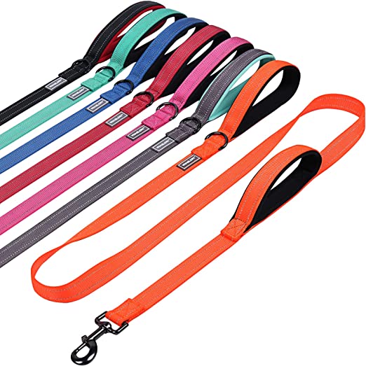 VIVAGLORY Dog Training Leash with 2 Padded Handles, Heavy Duty 6ft Long Reflective Safety Leash Walking Lead for Medium to Large Dogs, Orange