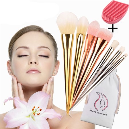 Start Makers Makeup Brushes - Professional 8 Pcs Kabuki Make Up Brush Set - Face Foundation Eye Cosmetic Brush Kit - Real Luxury Make Up Brushes - Soft Makeup Brushes Sets - Makeup Brush Cleaner