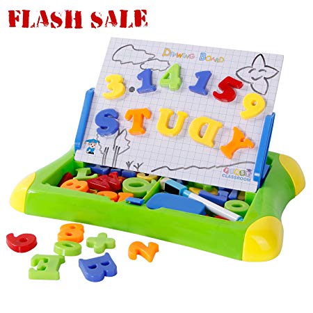 SGILE 2 in 1 Magnetic Drawing Board with Letters Numbers Symbols, Erasable Educational Doodle Sketch Board Toy Game for Kids Learning Study