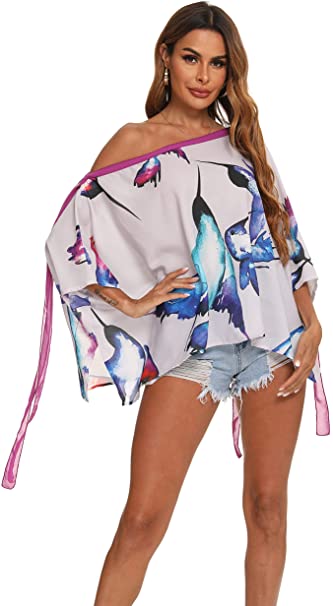 BB&KK Women's Off The Shoulder Tops Loose Fashion Animal Print Blouse