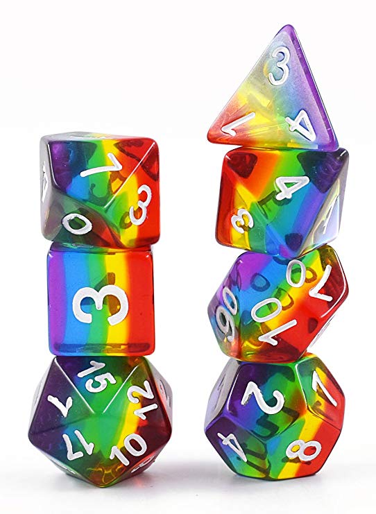 HDdais Transparent Rainbow Dice Polyhedral Dice Sets for Dungeons and Dragons DND MTG RGP Role-Playing Game including Soft Dice Pouch