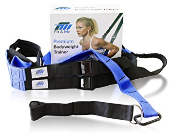 Fit&Me Portable Bodyweight Trainer Suspension System & Straps with Mesh Carry Bag and Complete Exercise Instructions and Programs | For Men & Women of All Fitness Levels