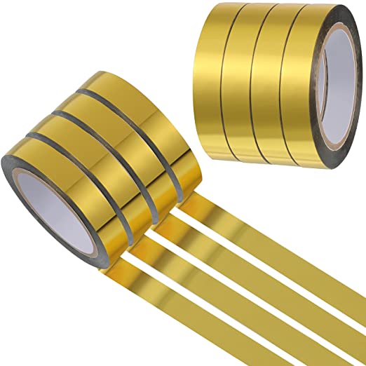 Graphic Art Tape Metallic Washi Mirror Tape DIY Graphic Tape Metallic Mirror Wrapping for Crafts Decoration, 3/8 Inch x 88 Yards (4 Rolls,Gold)