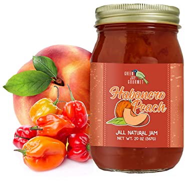 Green Jay Gourmet Peach Habanero Jam - All-Natural Peach Jam with Fresh Peaches, Habanero Peppers & Lemon Juice - Vegan, Gluten-free Jam with No Preservatives - Made in USA - 20 Ounces