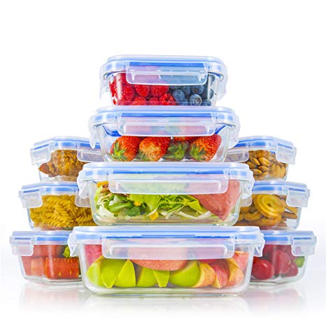 Zestkit Glass Food Storage Containers Set with Airtight Locking Lids, Portion Control Glass Meal Prep Lunch Containers, BPA Free Oven Freezer Dishwasher Microwave Safe (10 Pack)