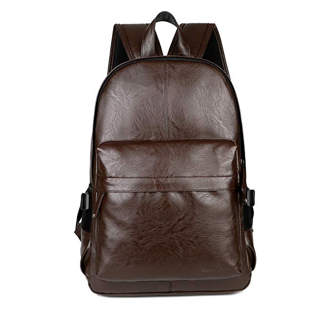Alena Culian Business Laptop Backpack Leather Travel Bag Casual School Bookbag Fits 15.6inch Notebook(Brown)