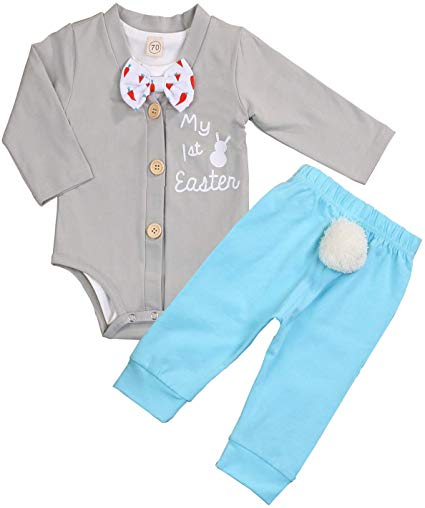 Baby Boys Easter Outfit Infant Boy My First Easter Romper   Rabbit Cardigan   Pants 3PCs Outfits