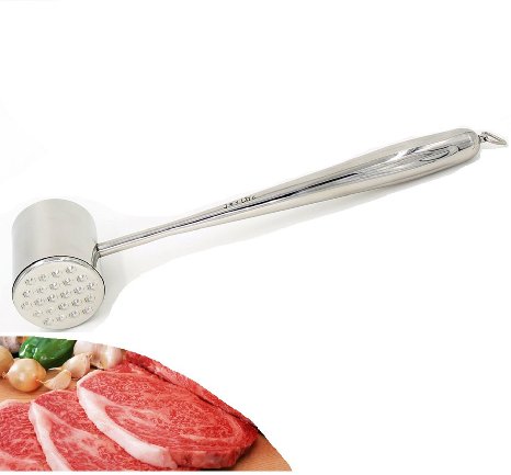 Meat Tenderizer Tool - Special Grip for Easy Handling Mallet - Stainless Steel Two-sided Pounder - Steak Pork Veal Chicken Hammer - 11 Inch 135 Ounce
