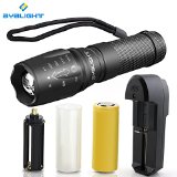 BYB Super Bright CREE T6 LED Adjustable Flashlight Rechargeable 26650 Battery AC charger and White Tube Included 5 Modes Water Resistant