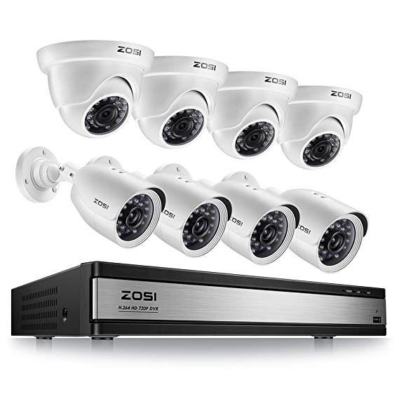 ZOSI 720p HD-TVI 16 Channel 8 Camera Security System, 16 Channel DVR Recorder and (8) HD 1.0MP 1280TVL Surveillance Cameras Outdoor/Indoor with Night Vision, Motion Detection (No Hard Drive)