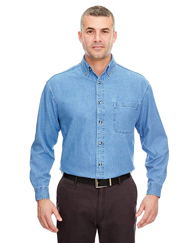 UltraClub 8960 Men's Long-Sleeve Cypress Denim Button Down Shirt