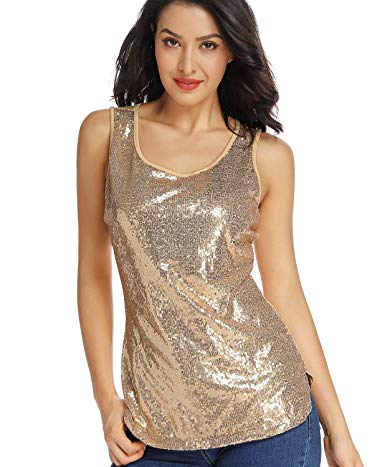 MS STYLE Women’s Sparkle Sequin Top, Sleeveless Round Neck Shimmer Camisole Vest Sequin Tank Tops for Women