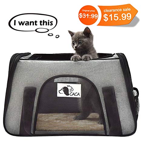 FRUITEAM Pet Carrier Soft-Sided Airline Approved, Pet Travel Bag for Small Cats & Dogs with Side Pockets, Foldable Portable Handbag for Puppies, Kittens