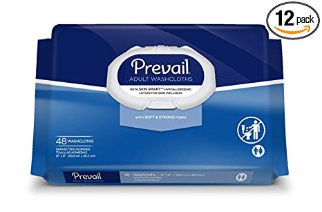 Prevail Single-Hand Dispensing Feature Large Washcloths, 48 Count (Pack of 12)