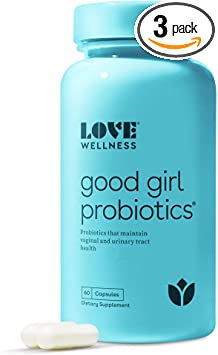 Love Wellness Good Girl Vaginal Probiotics, 3-Pack, 180 Capsules - Women's Probiotic Supports & Maintains Vaginal Flora & Urinary Tract Health - Feminine Health Balance pH Levels - Dairy & Gluten-Free