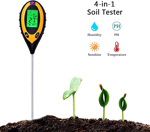 KINOEE Soil Tester Instrument, PH Value/Sunlight Intensity/Moisture/Temperature, 4 in 1 Garden Farm Helper, Potted Plants Test