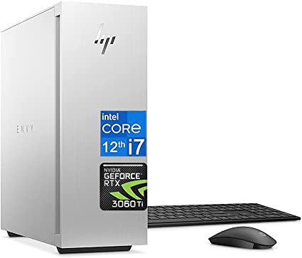 HP 2022 Newest Envy Desktop PC, Intel Core i7-12700 (12-Core), GeForce RTX 3060 Ti, 32GB, 512GB SSD, 1TB HDD, Wi-Fi 6, USB Wireless Keyboard and Mouse Combo, Windows 11 Home, Bundle with JAWFOAL