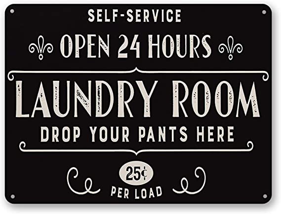 Goutoports Laundry Room Vintage Decor Open 24 Hours Black Decorative Signs Wash Room Home Decor Bathroom Wall Signs 7.9x11.8 Inch