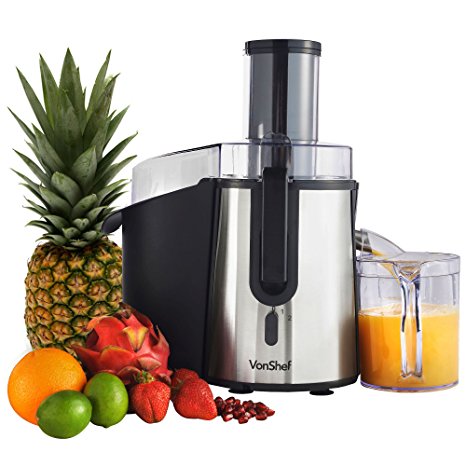 VonShef Whole Fruit Juicer Professional Centrifugal Juice Extractor Powerful and Low Noise at 990W - Free 2 Year Warranty - with a Juice Jug & Cleaning Brush