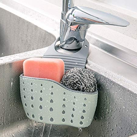 Kitchen Sink Shelf Soap Sponge Drain Rack Holder Double Decker Hanging Basket Storage Suction Cup Kitchen Organizer Sink Accessories Wash Dropshipping 1Pcs (Blue)