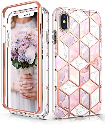 Hasaky Case for iPhone Xs Max Case 6.5 Inch,Dual Layer Hybrid Bumper Cute Girls/Women Marble Design Soft TPU Hard Back Heavy Duty Anti-Scratch Shockproof Protective Phone Case Cover -Pink/Rose Gold