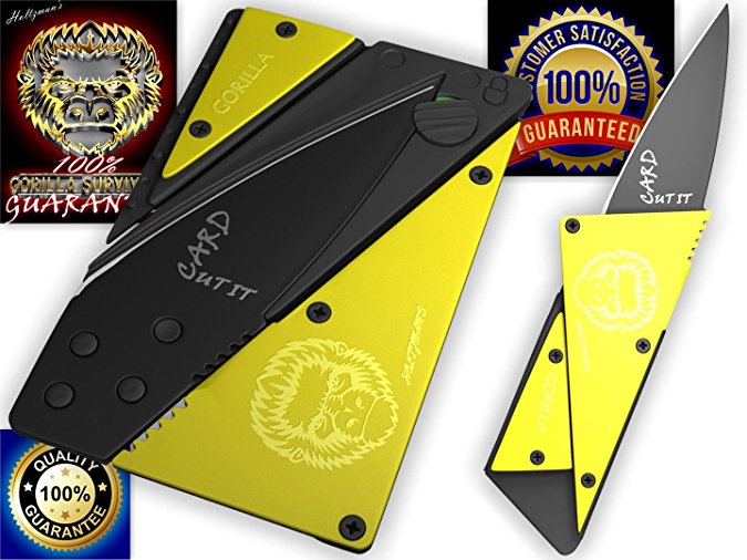 Credit Card Sized Folding Wallet Knife- This Is the Perfect Pocket or Survival Tool, andIt's Cool, Portable, Practical, and Lightweight with a. (Yellow with gorilla)