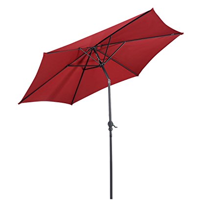 Giantex 9ft Patio Umbrella Patio Market Steel Tilt w/ Crank Outdoor Yard Garden (Burgundy)