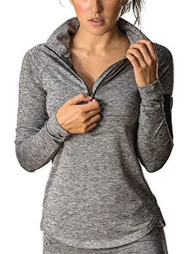 icyZone Women's Workout Yoga Track Jacket 1/2 Zip Long Sleeve Running Shirt